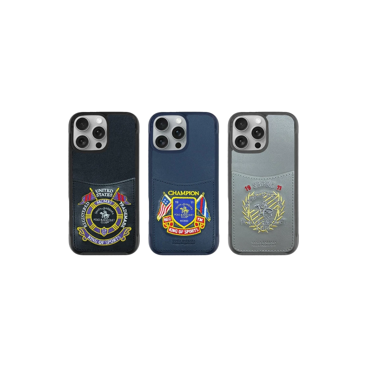 Santa Barbara Polo Racquet Club Apple iPhone 16 Pro Abner İçi Süet Nakış Desenli Kartvizitli Kılıf - Titan Gri
