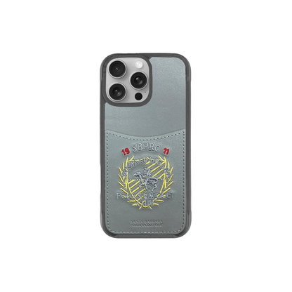 Santa Barbara Polo Racquet Club Apple iPhone 16 Pro Abner İçi Süet Nakış Desenli Kartvizitli Kılıf - Titan Gri