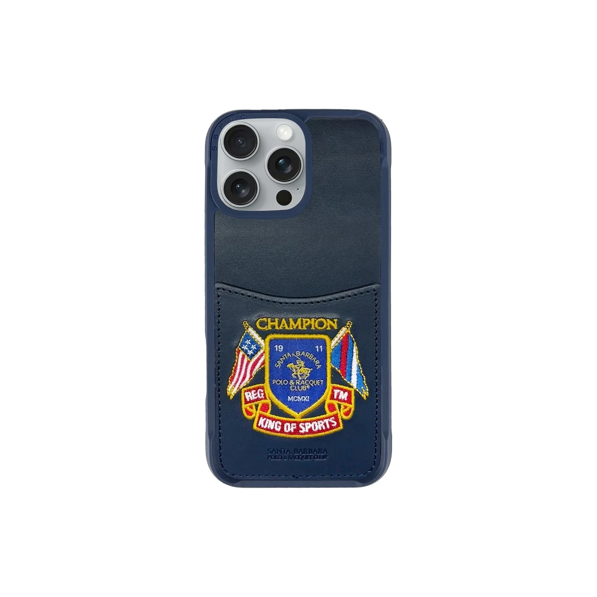 Santa Barbara Polo Racquet Club Apple iPhone 16 Pro Max Abner İçi Süet Nakış Desenli Kartvizitli Kılıf - Lacivert