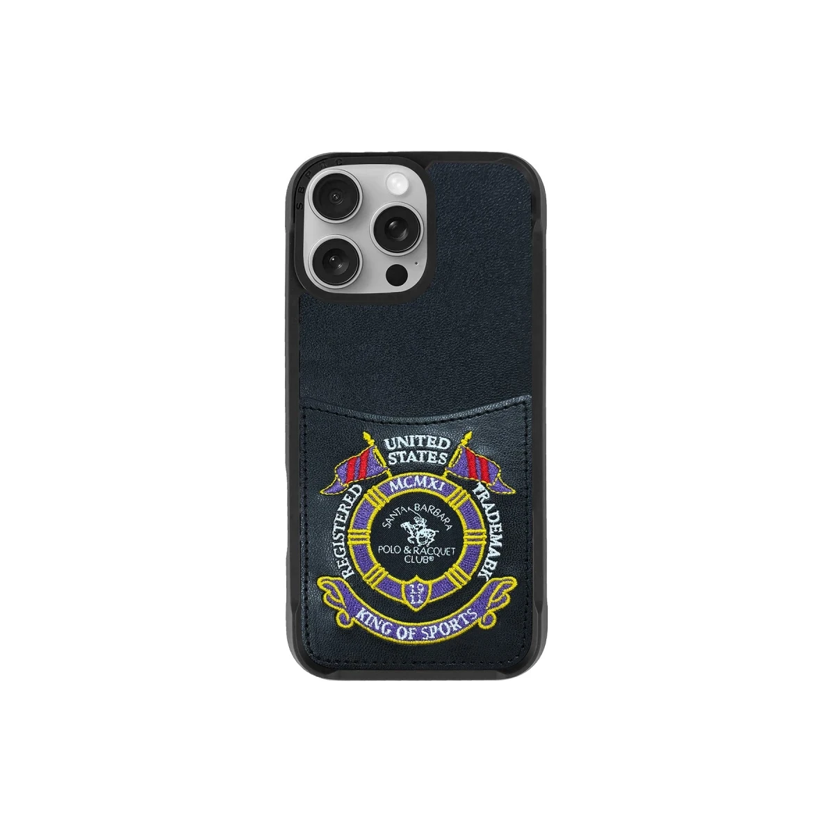 Santa Barbara Polo Racquet Club Apple iPhone 16 Pro Max Abner İçi Süet Nakış Desenli Kartvizitli Kılıf - Siyah