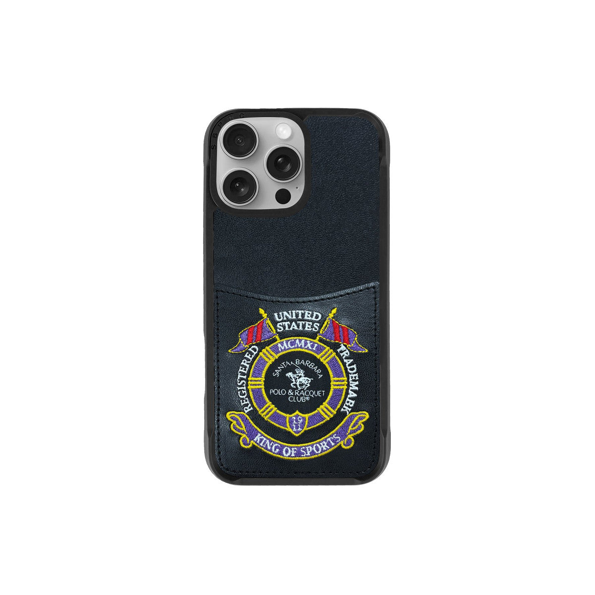 Santa Barbara Polo Racquet Club Apple iPhone 16 Pro Max Abner İçi Süet Nakış Desenli Kartvizitli Kılıf