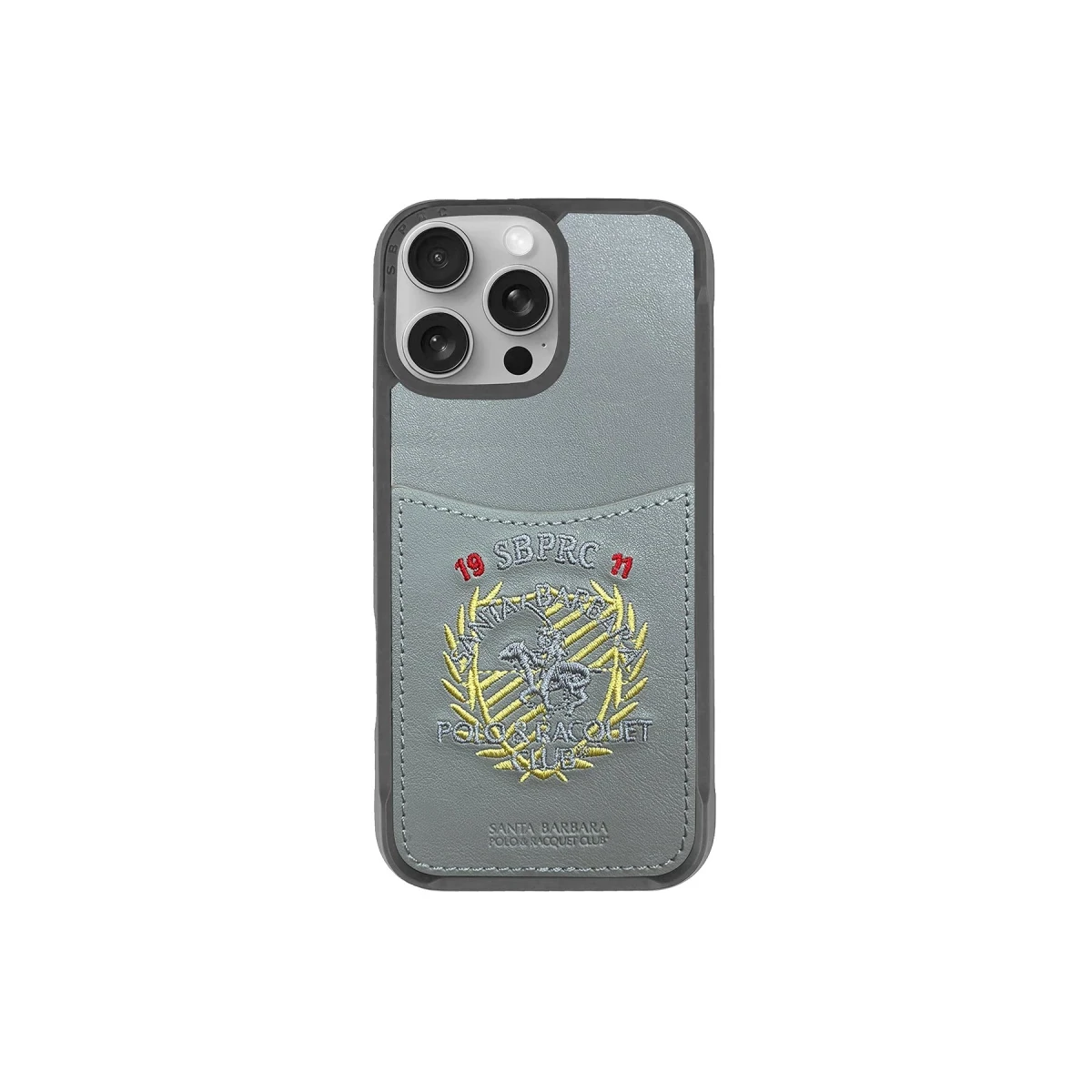 Santa Barbara Polo Racquet Club Apple iPhone 16 Pro Max Abner İçi Süet Nakış Desenli Kartvizitli Kılıf - Titan Gri