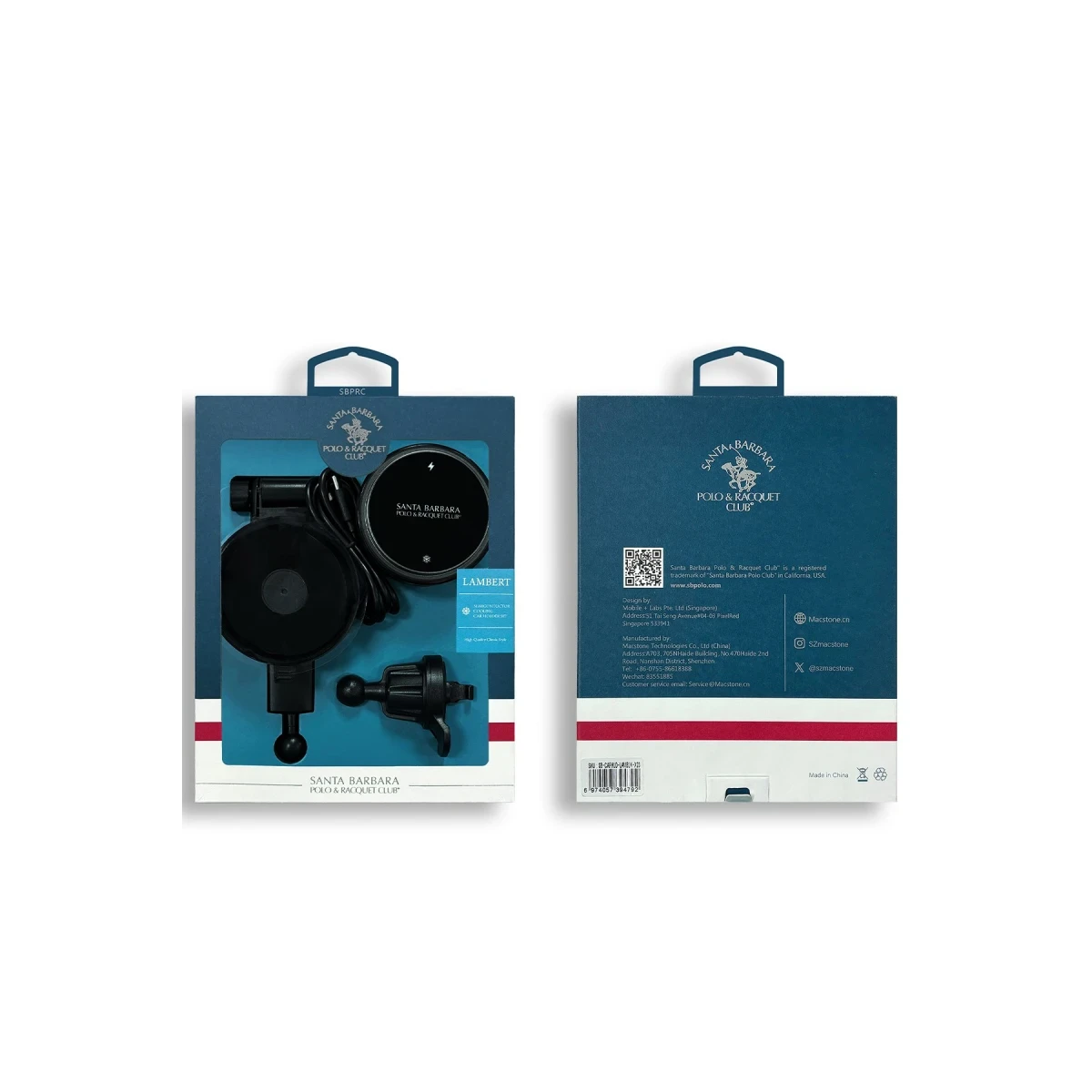 Santa Barbara Polo Racquet Club Lambert X28 2in1 Izgara Klipsli ve Vantuzlu Soğutucu Özellikli Kablosuz Şarj Magsafe Araç Tutucu - Siyah