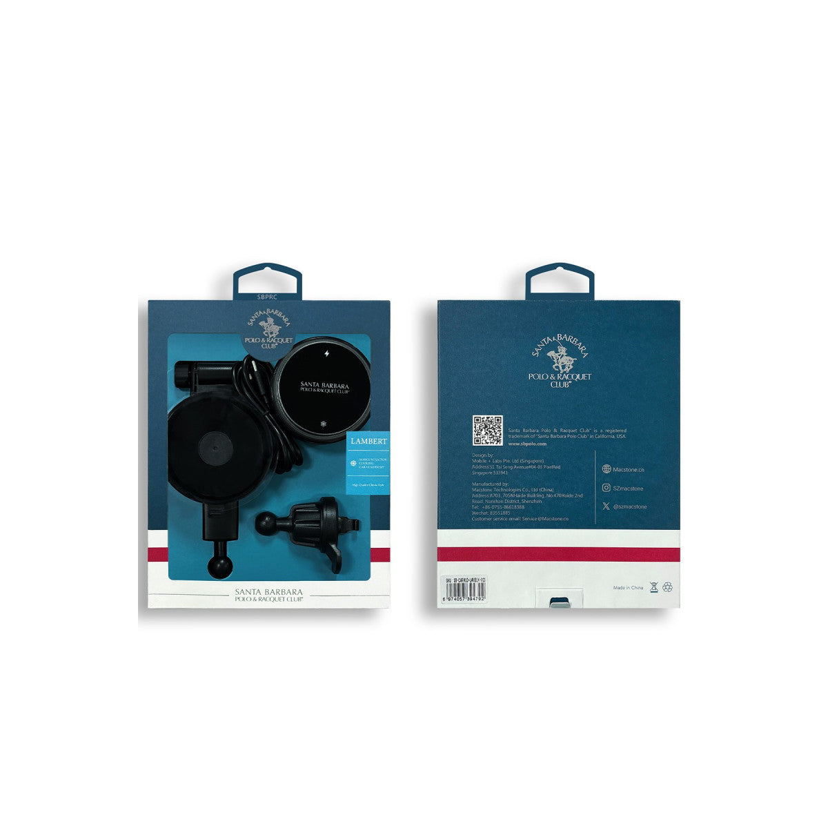 Santa Barbara Polo Racquet Club Lambert X28 2in1 Izgara Klipsli ve Vantuzlu Soğutucu Özellikli Kablosuz Şarj Magsafe Araç Tutucu