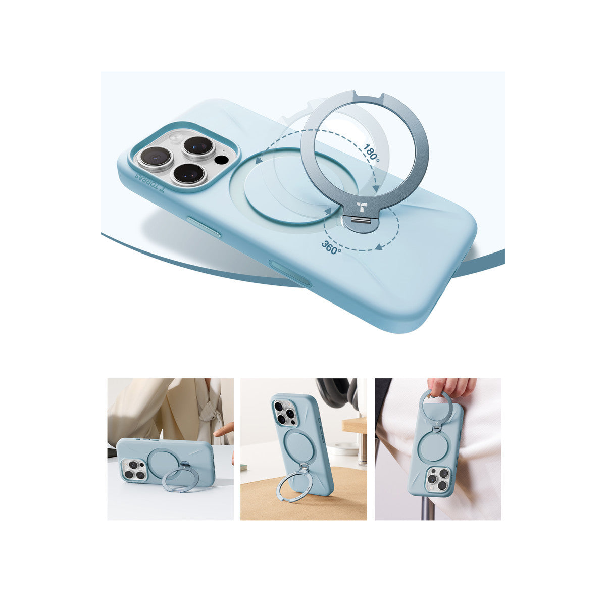 Torras Apple iPhone 16 Pro Max O Stand Spin Silicone Serisi Magsafe Kılıf