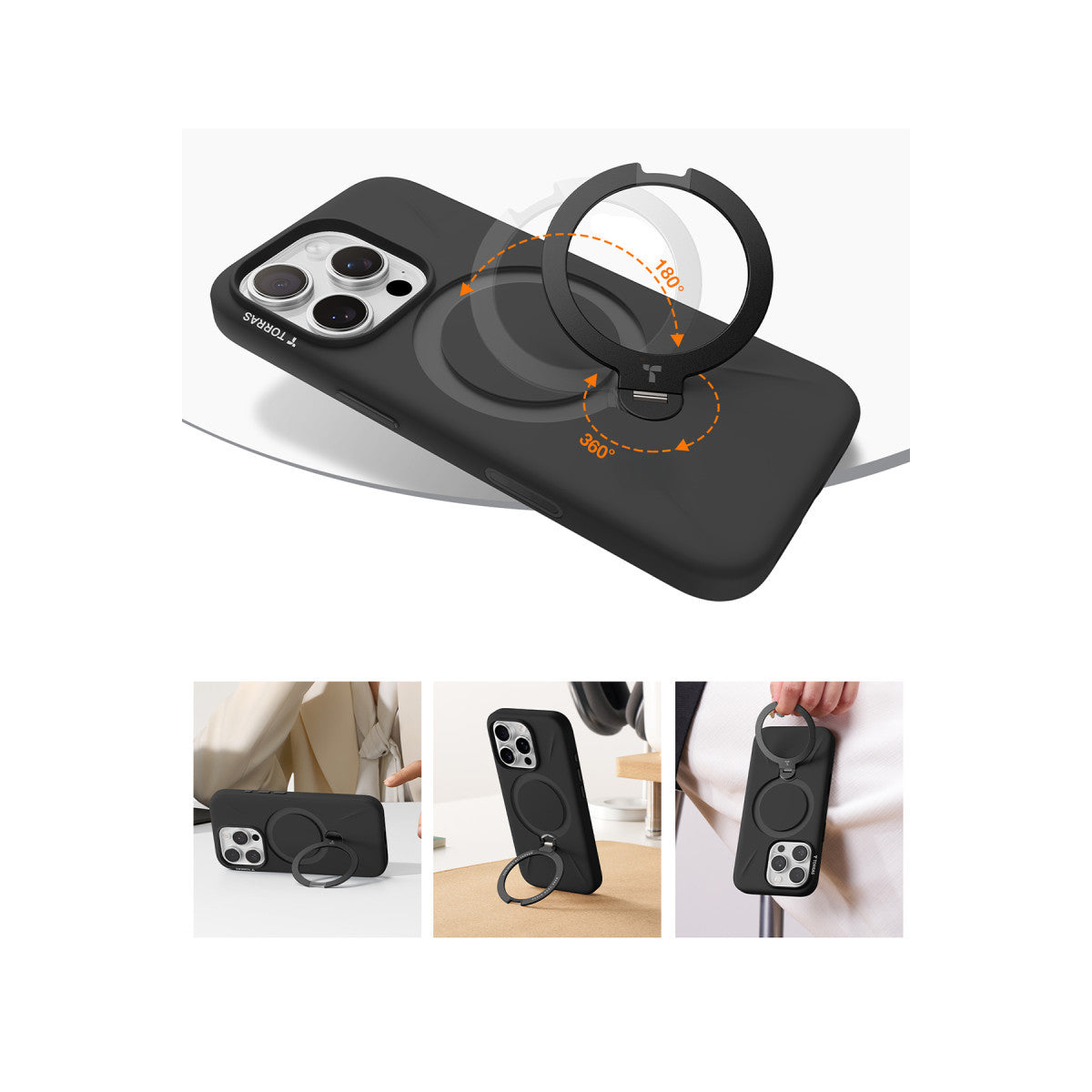 Torras Apple iPhone 16 Pro Max O Stand Spin Silicone Serisi Magsafe Kılıf