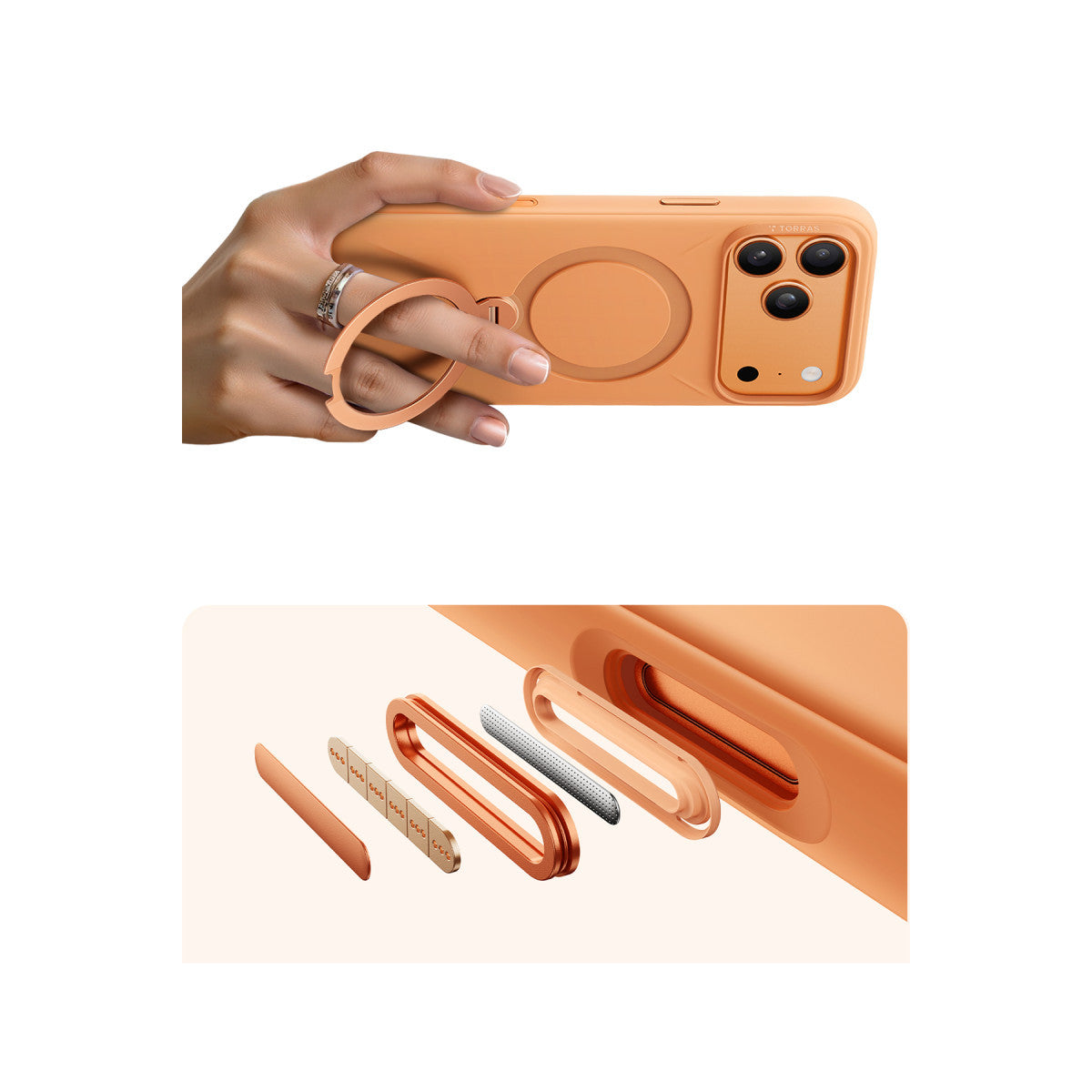 Torras Apple iPhone 17 Pro Max O Stand Spin Silicone Serisi Magsafe Kılıf
