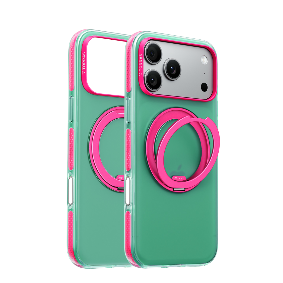 Torras Apple iPhone 18 Pro Max Ostand O3 Hue Standlı Magsafe Kapak - Yeşil-Pembe