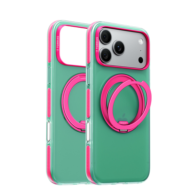 Torras Apple iPhone 18 Pro Max Ostand O3 Hue Standlı Magsafe Kapak - Yeşil-Pembe
