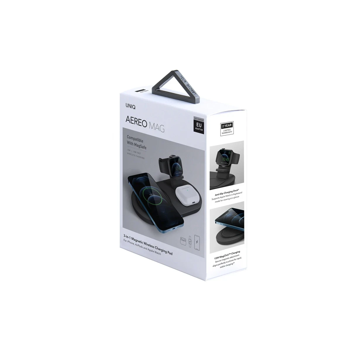 Uniq Aereo 3in1 Magsafe 15W Hızlı Kablosuz Şarj - Siyah