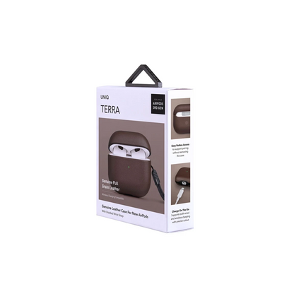 Uniq Apple Airpods 3 (3.nesil) Terra Genuine Deri Kılıf - Kahverengi