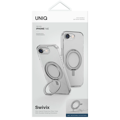 Uniq Apple iPhone 16E Swivix Rotating Kickstand Kapak - Şeffaf