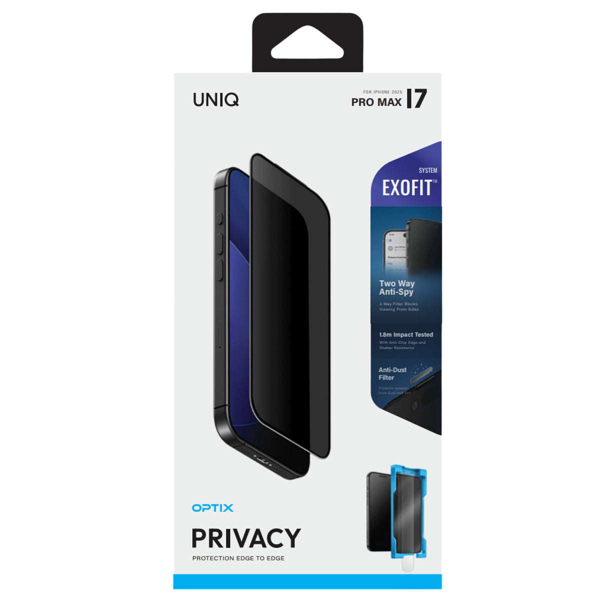 Uniq Apple iPhone 17 Pro Max Optix Exofit Privacy Applicator Cam Ekran Koruyucu