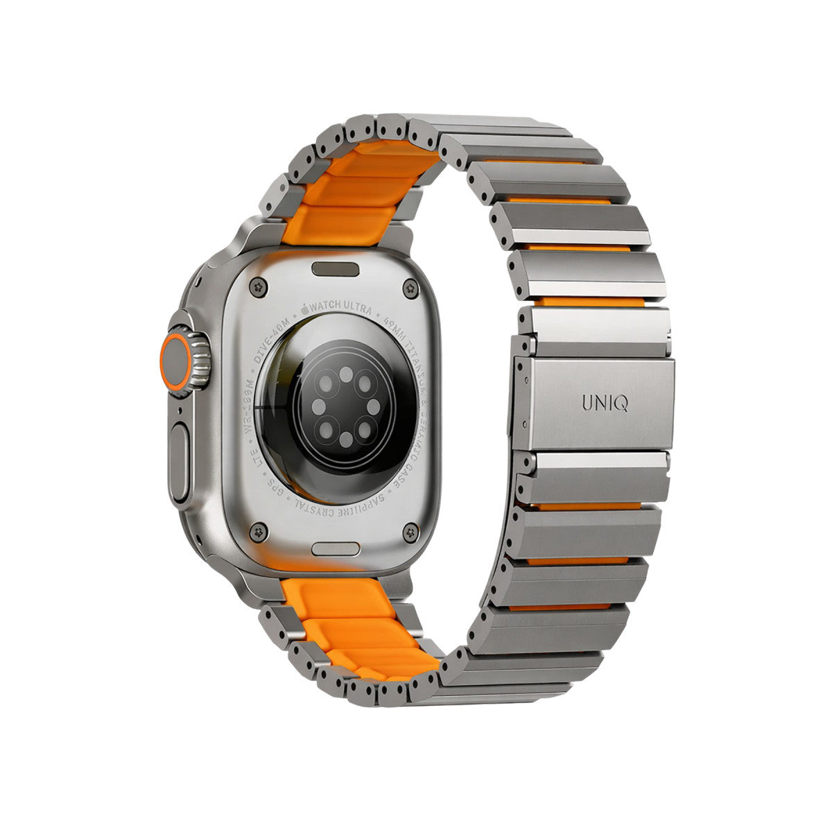 Uniq Apple Watch Ultra 49mm Strova Flex Steel Kordon - Siyah-Turuncu