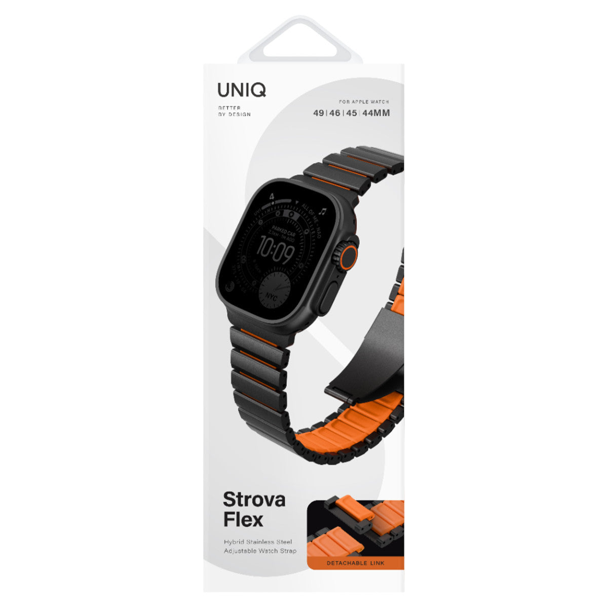Uniq Apple Watch Ultra 49mm Strova Flex Steel Kordon - Siyah-Turuncu