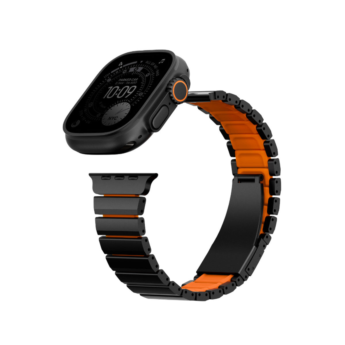 Uniq Apple Watch Ultra 49mm Strova Flex Steel Kordon - Siyah-Turuncu