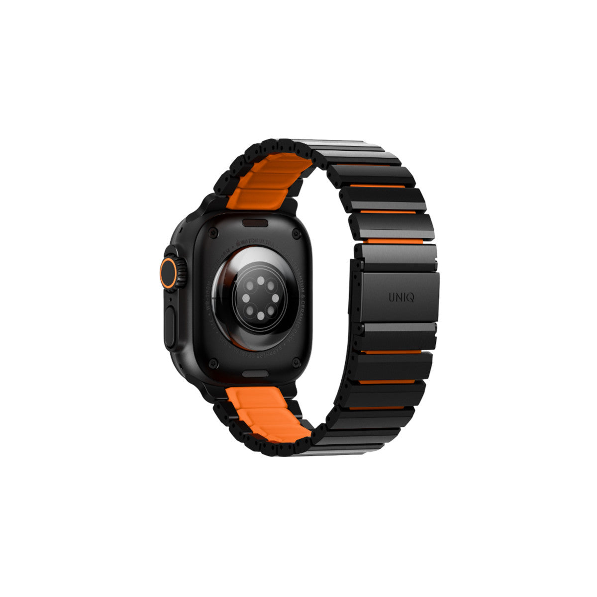 Uniq Apple Watch Ultra 49mm Strova Flex Steel Kordon - Siyah-Turuncu