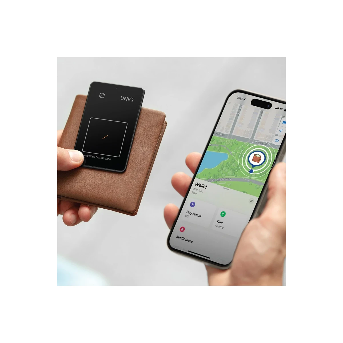 Uniq Atlas NFC Find My Destekli Dijital Göstergeli Kablosuz Şarjlı Dijital Kart - Siyah