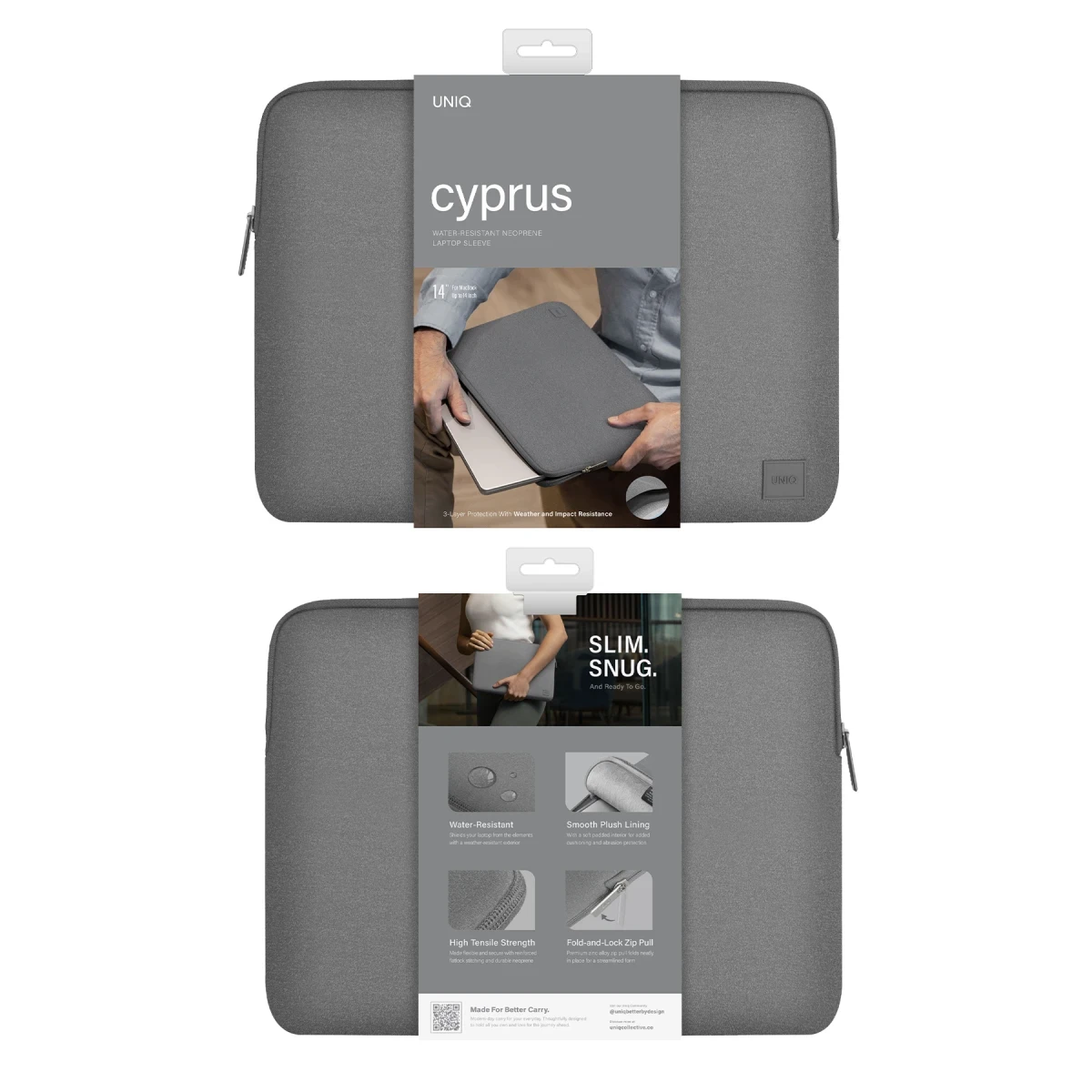 Uniq Cyprus Su Geçirmez Neopren Kumaş 16inç Laptop Çanta - Gri