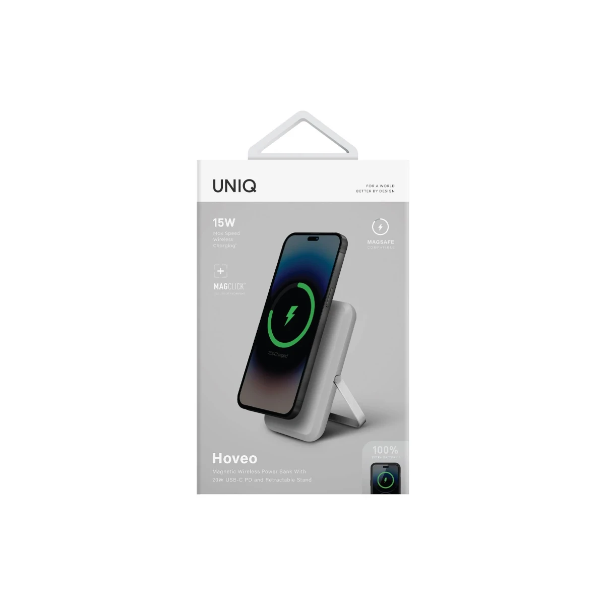 Uniq Hoveo 5.000mAh Manyetik PD Kablosuz Type-C Standlı Powerbank - Açık Gri