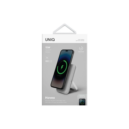 Uniq Hoveo 5.000mAh Manyetik PD Kablosuz Type-C Standlı Powerbank - Açık Gri