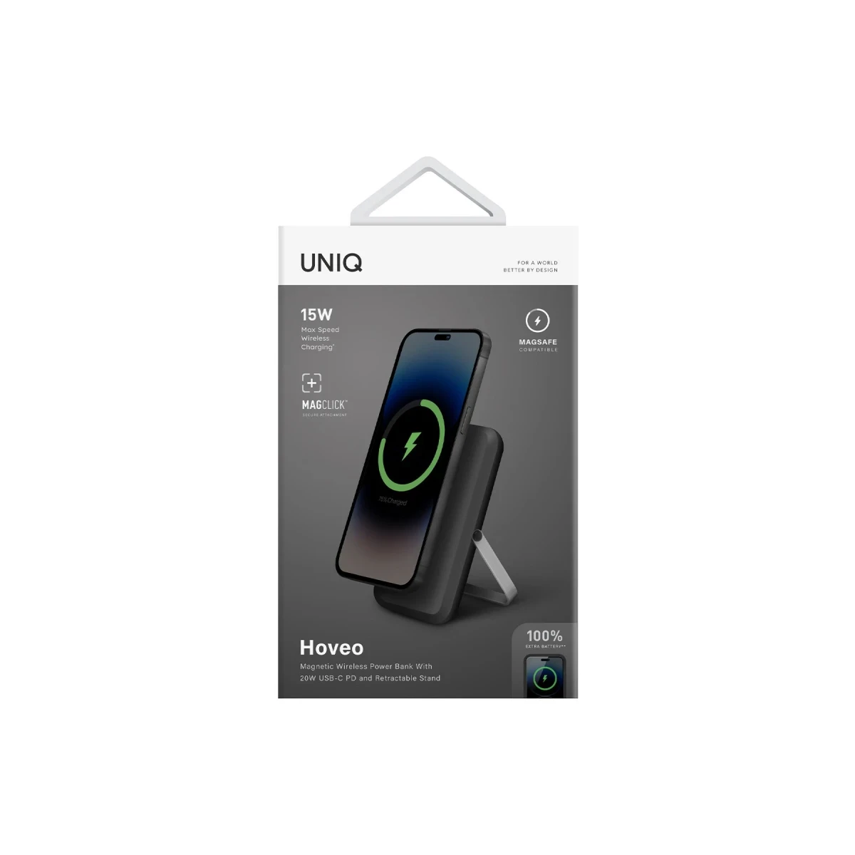 Uniq Hoveo 5.000mAh Manyetik PD Kablosuz Type-C Standlı Powerbank - Gri