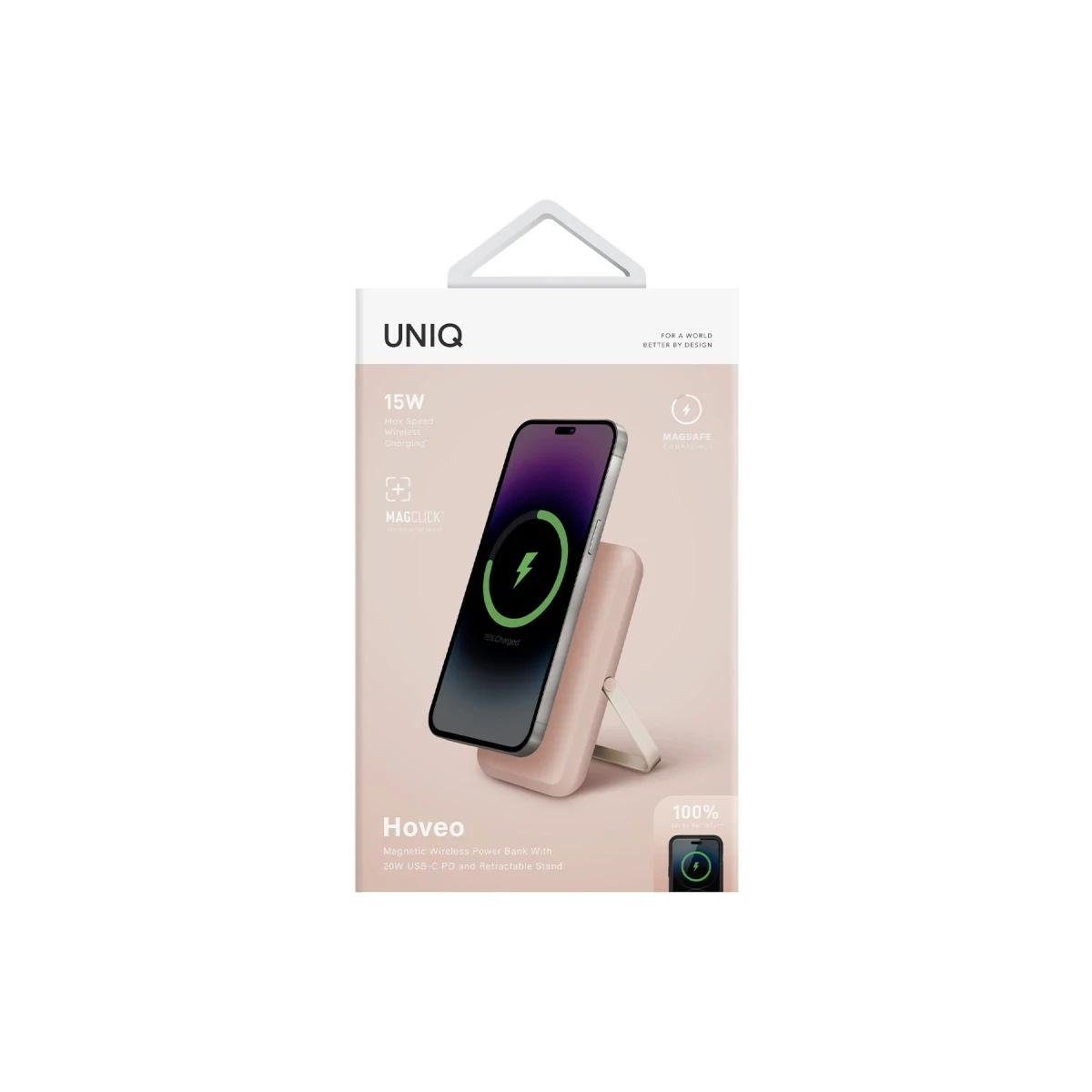 Uniq Hoveo 5.000mAh Manyetik PD Kablosuz Type-C Standlı Powerbank - Pembe