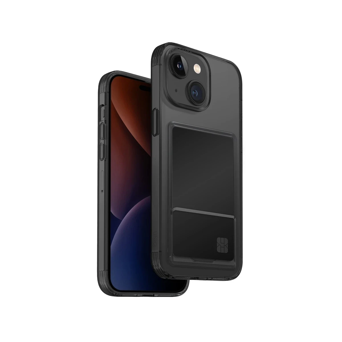 Uniq Apple iPhone 15 Air Fender Kartvizitli Kapak - Füme