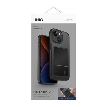 Uniq Apple iPhone 15 Air Fender Kartvizitli Kapak - Füme
