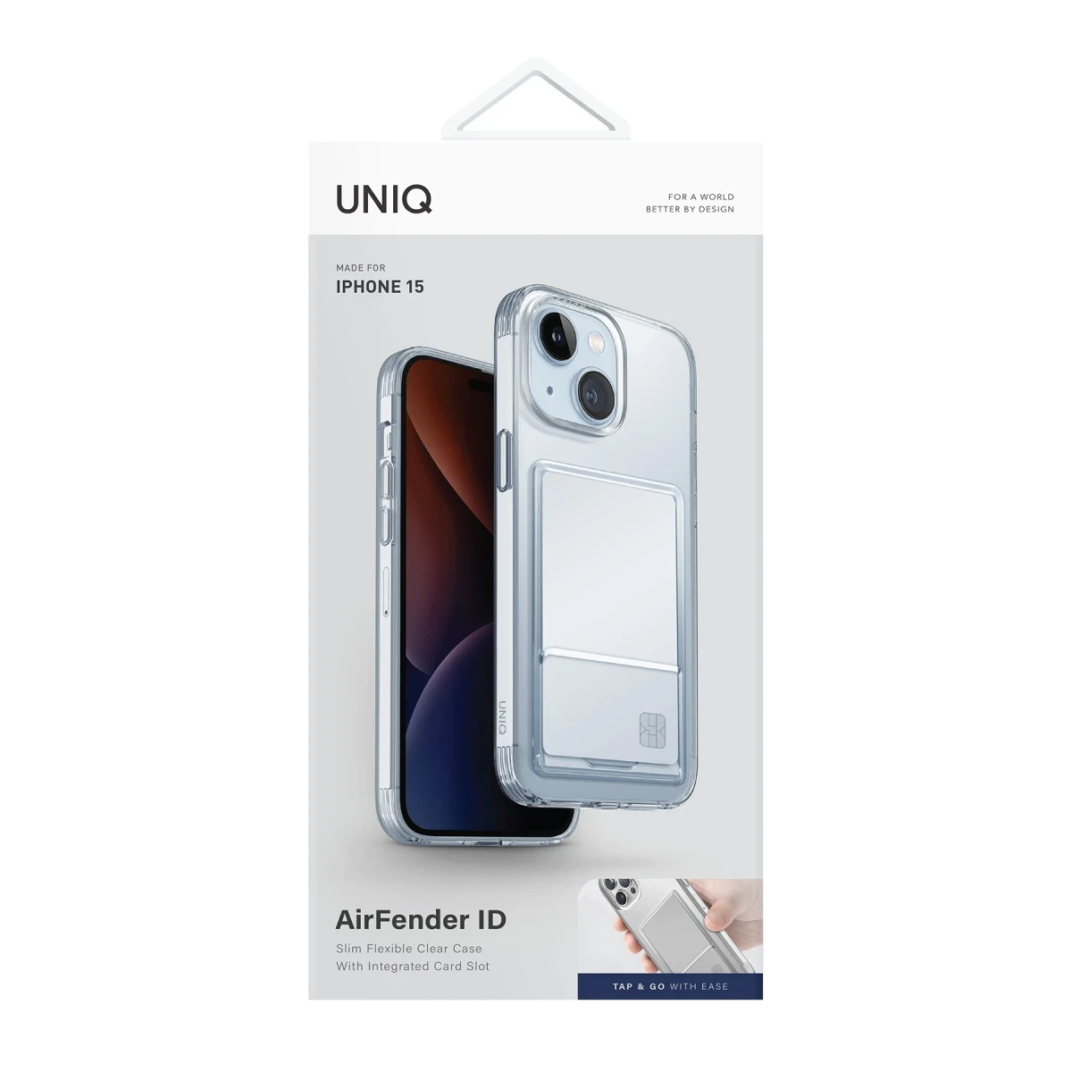 Uniq Apple iPhone 15 Air Fender Kartvizitli Kapak - Şeffaf