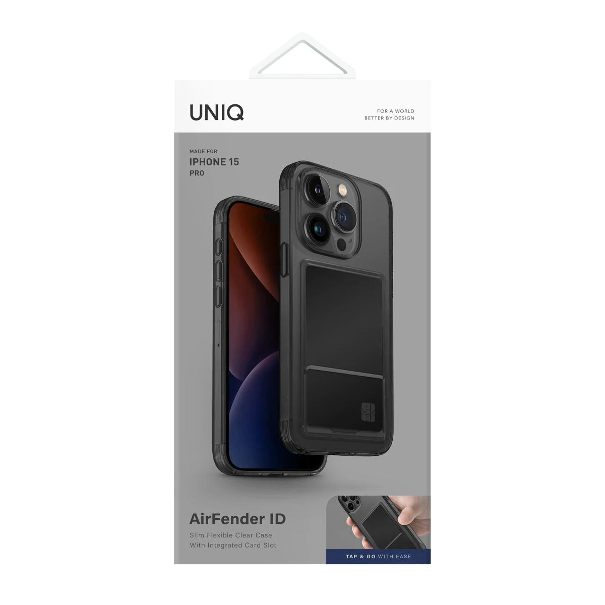 Uniq Apple iPhone 15 Pro Air Fender Kartvizitli Kapak - Füme