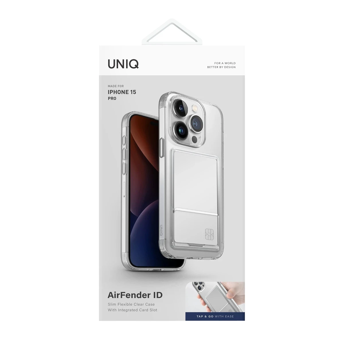 Uniq Apple iPhone 15 Pro Air Fender Kartvizitli Kapak - Şeffaf