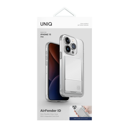 Uniq Apple iPhone 15 Pro Air Fender Kartvizitli Kapak - Şeffaf