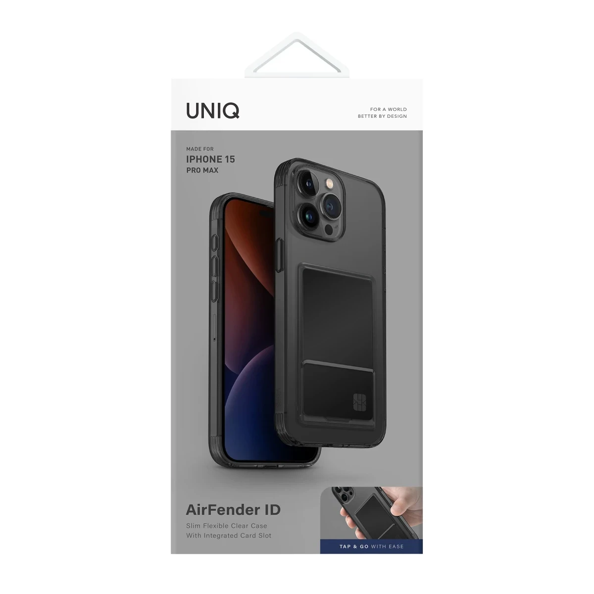 Uniq Apple iPhone 15 Pro Max Air Fender Kartvizitli Kapak - Füme