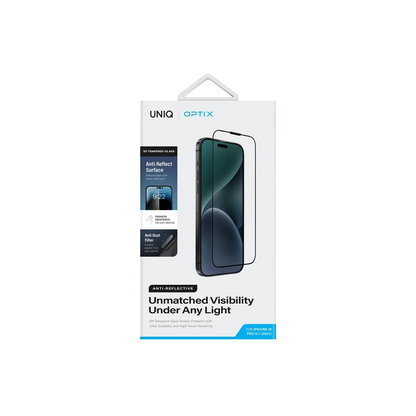 Uniq Apple iPhone 15 Pro Optix Anti Reflective Cam Ekran Koruyucu - Siyah