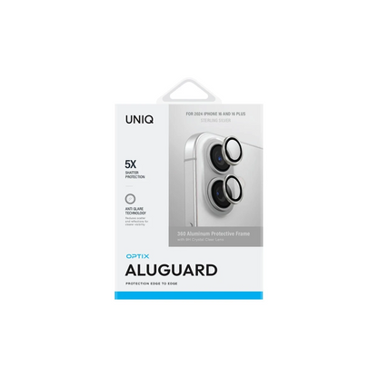 Uniq Apple iPhone 16 Optix Alüminyum Kamera Lens Koruyucu - Gümüş