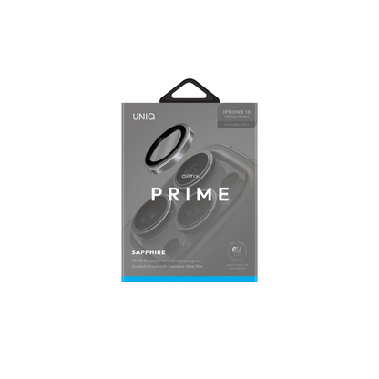 Uniq Apple iPhone 16 Pro Max Optix Çelik Çerçeveli Sapphire Kamera Lens Koruyucu - Gri