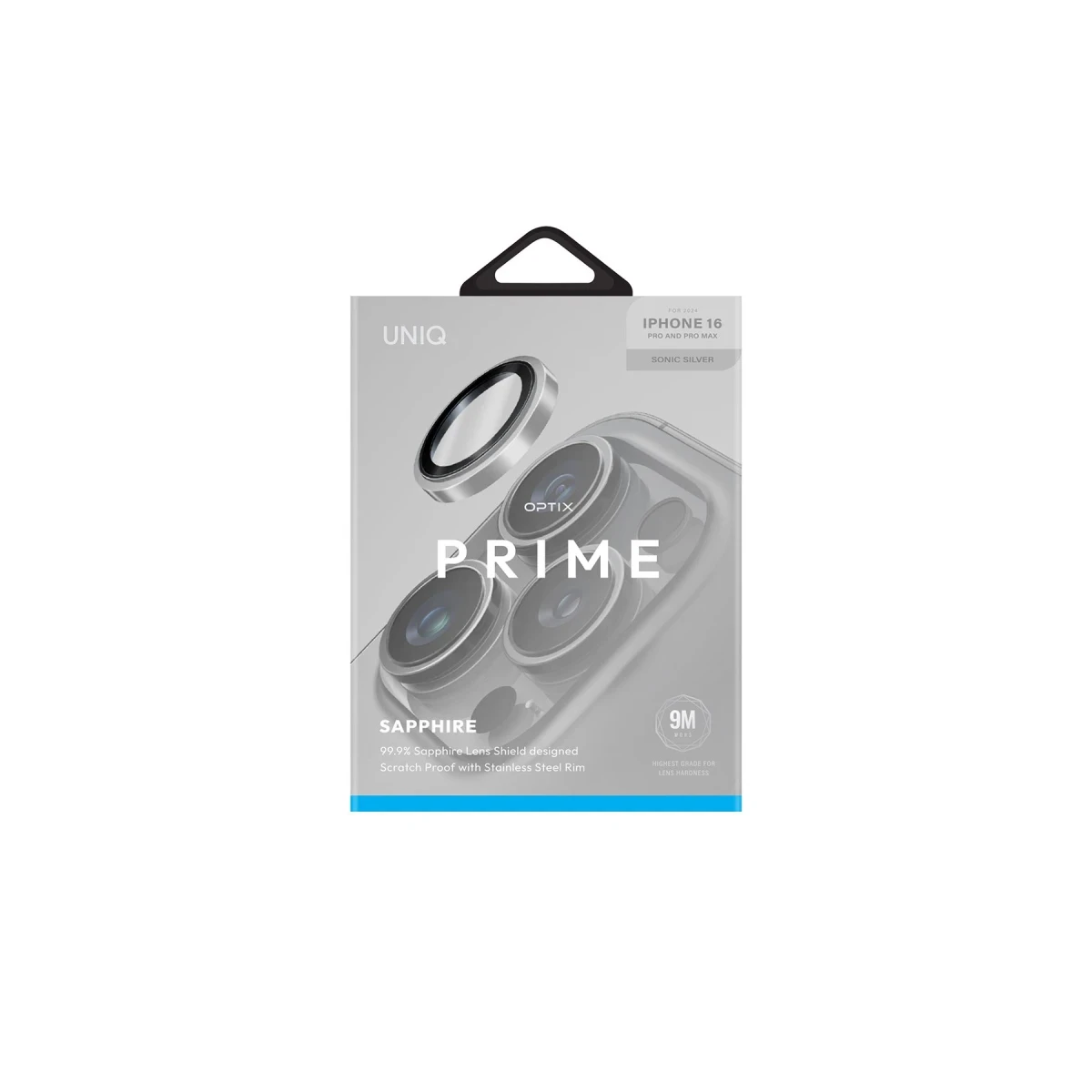 Uniq Apple iPhone 16 Pro Max Optix Çelik Çerçeveli Sapphire Kamera Lens Koruyucu - Gümüş
