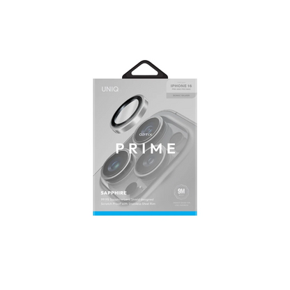 Uniq Apple iPhone 16 Pro Max Optix Çelik Çerçeveli Sapphire Kamera Lens Koruyucu - Gümüş