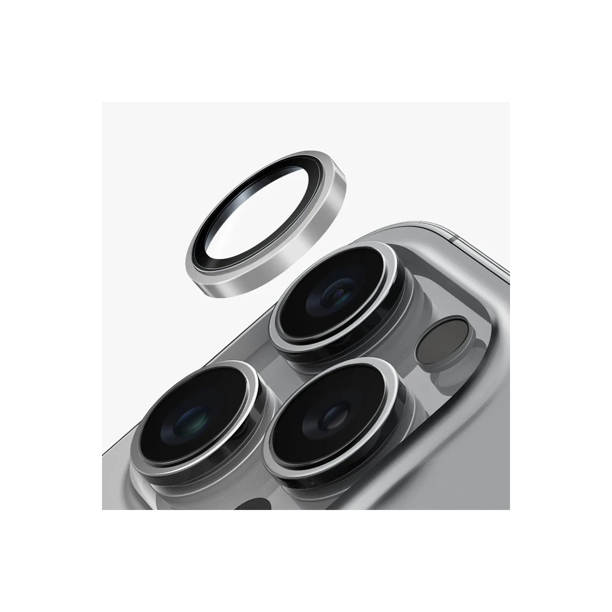 Uniq Apple iPhone 16 Pro Max Optix Çelik Çerçeveli Sapphire Kamera Lens Koruyucu - Gümüş