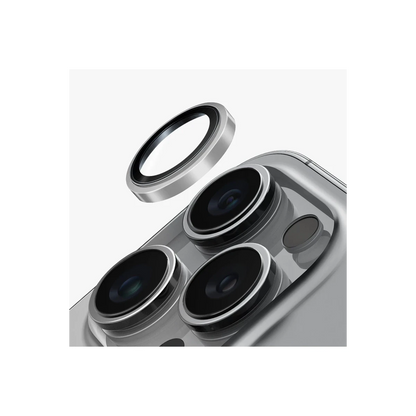 Uniq Apple iPhone 16 Pro Max Optix Çelik Çerçeveli Sapphire Kamera Lens Koruyucu - Gümüş