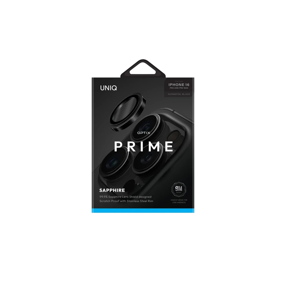 Uniq Apple iPhone 16 Pro Max Optix Çelik Çerçeveli Sapphire Kamera Lens Koruyucu - Siyah