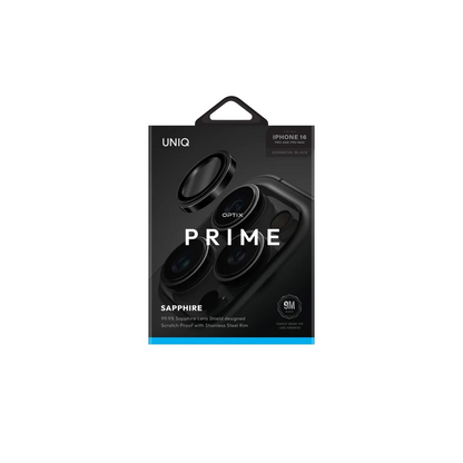 Uniq Apple iPhone 16 Pro Max Optix Çelik Çerçeveli Sapphire Kamera Lens Koruyucu - Siyah
