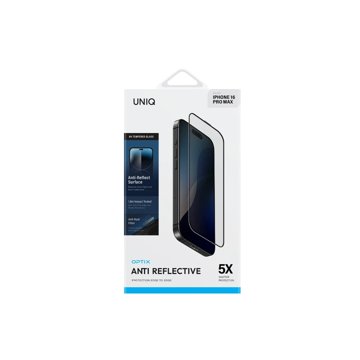 Uniq Apple iPhone 16 Pro Optix Anti Reflective Cam Ekran Koruyucu - Siyah