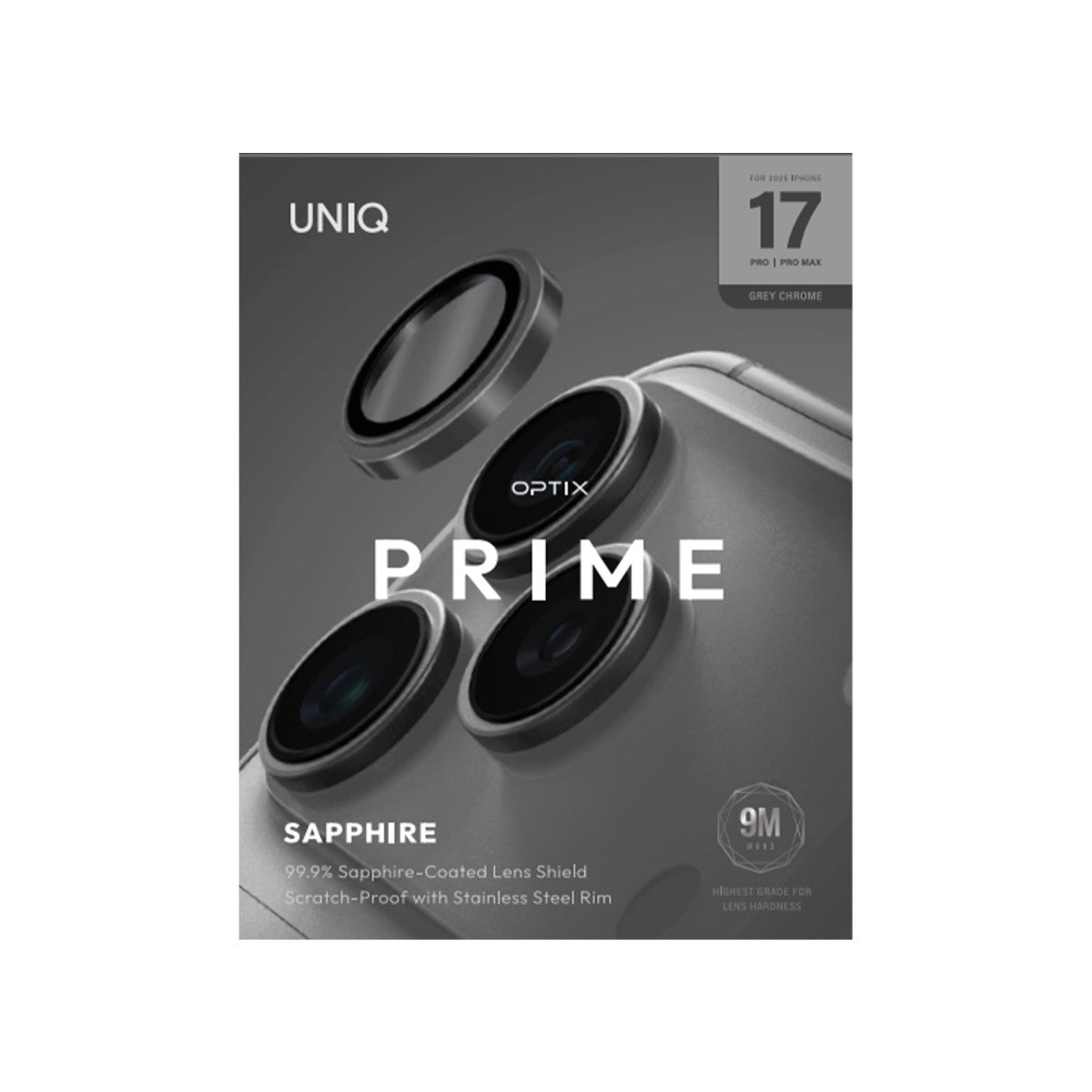 Uniq Apple iPhone 17 Pro Max Optix Çelik Çerçeveli Sapphire Kamera Lens Koruyucu