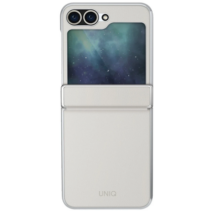 Uniq Samsung Galaxy Z Flip 6 Ora Katlanabilir Deri Kapak - Beyaz