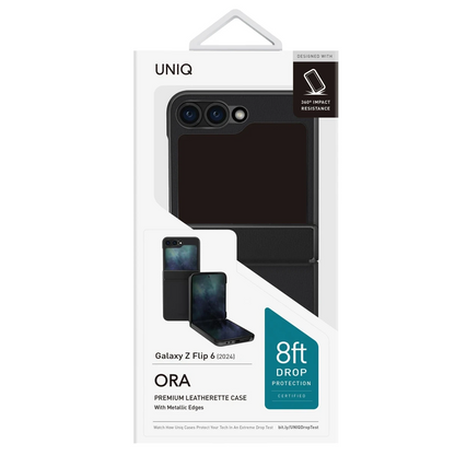 Uniq Samsung Galaxy Z Flip 6 Ora Katlanabilir Deri Kapak - Siyah