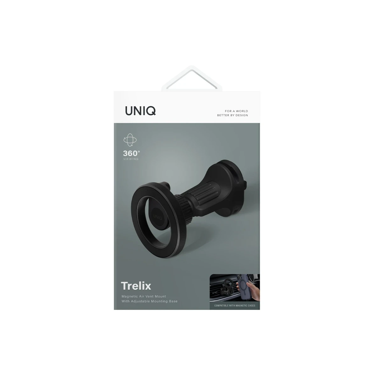 Uniq Trelix Hava Menfezli Manyetik Mıknatıslı 360 Dönen Araç Tutucu - Siyah