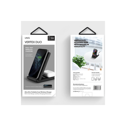 Uniq Vertex Duo 2in1 Magsafe 15W Hızlı Kablosuz Şarj - Siyah