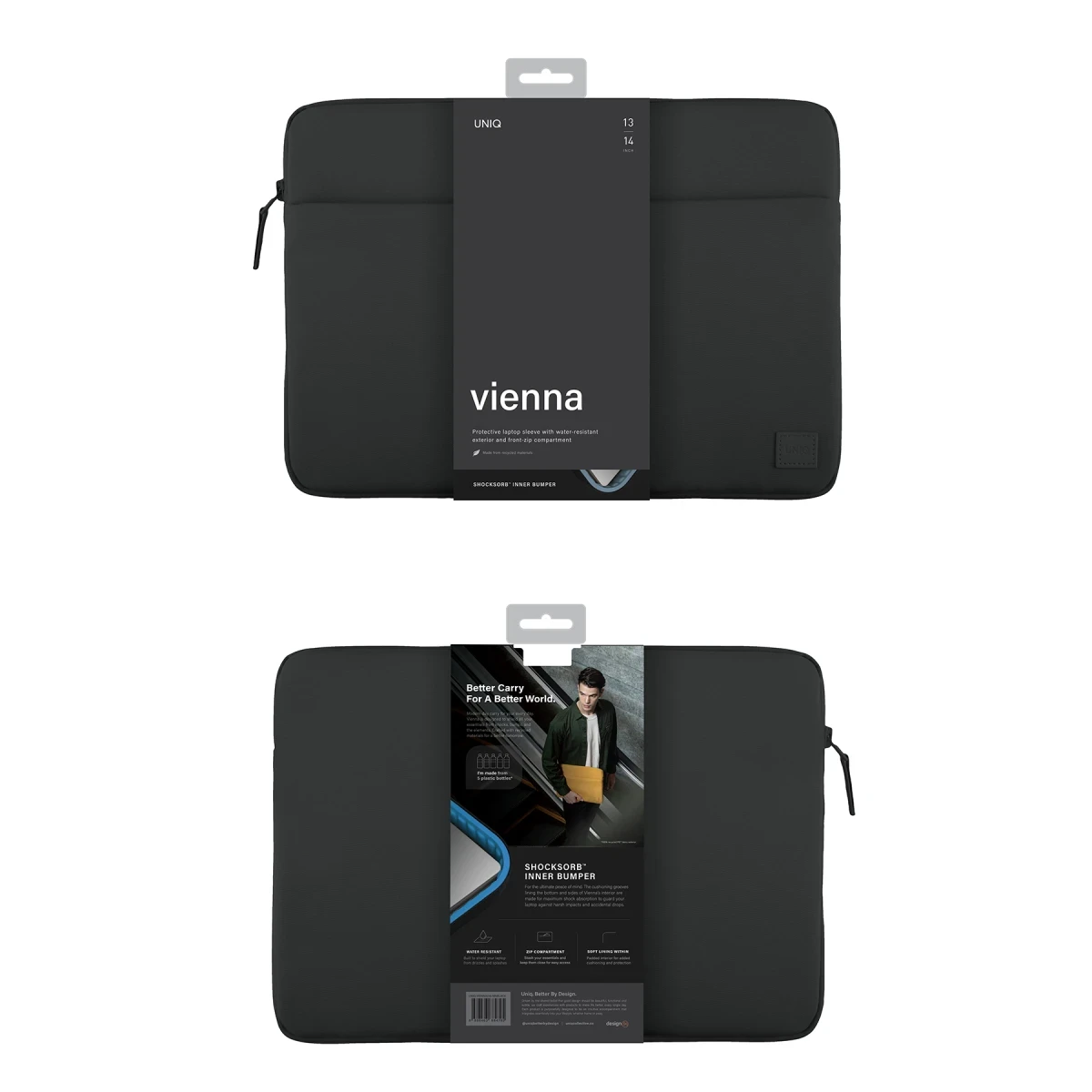 Uniq Vienna Su Geçirmez Rpet Kumaş 14inç Laptop Çanta - Siyah